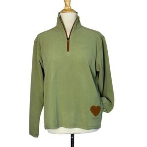 LIFE IS GOOD Women Small Sage Green Quarter Zip Pullover Cozy Fleece Sweatshirt